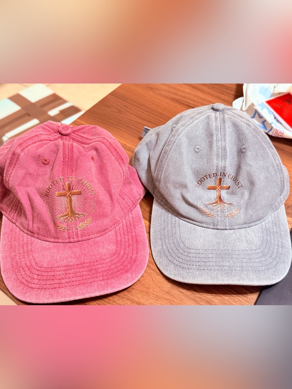 Two Rooted in Christ vintage Cap - Pink and Gray